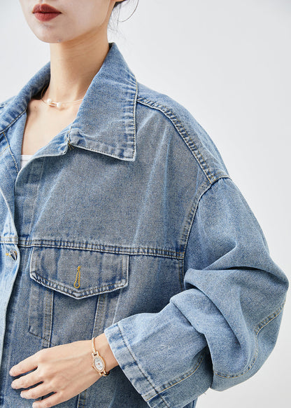 Blue Oversized Applique Denim Jacket Fall