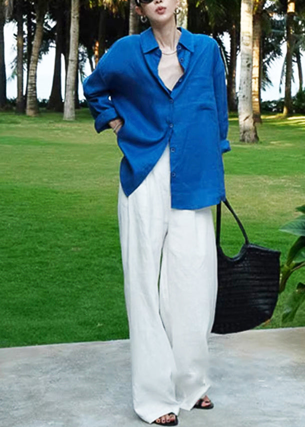 Blue Oversized Cotton Shirt Fall