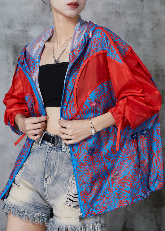 Blue Oversized Patchwork Spandex Coat Spring