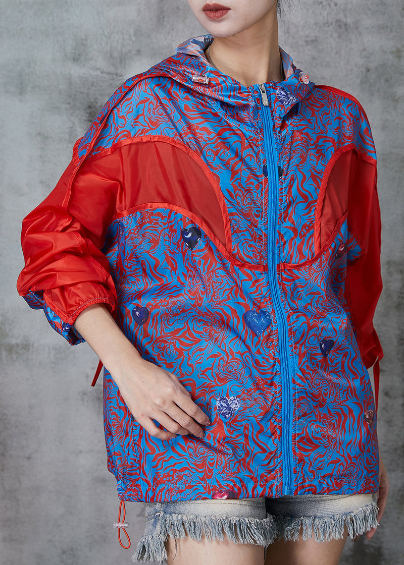 Blue Oversized Patchwork Spandex Coat Spring