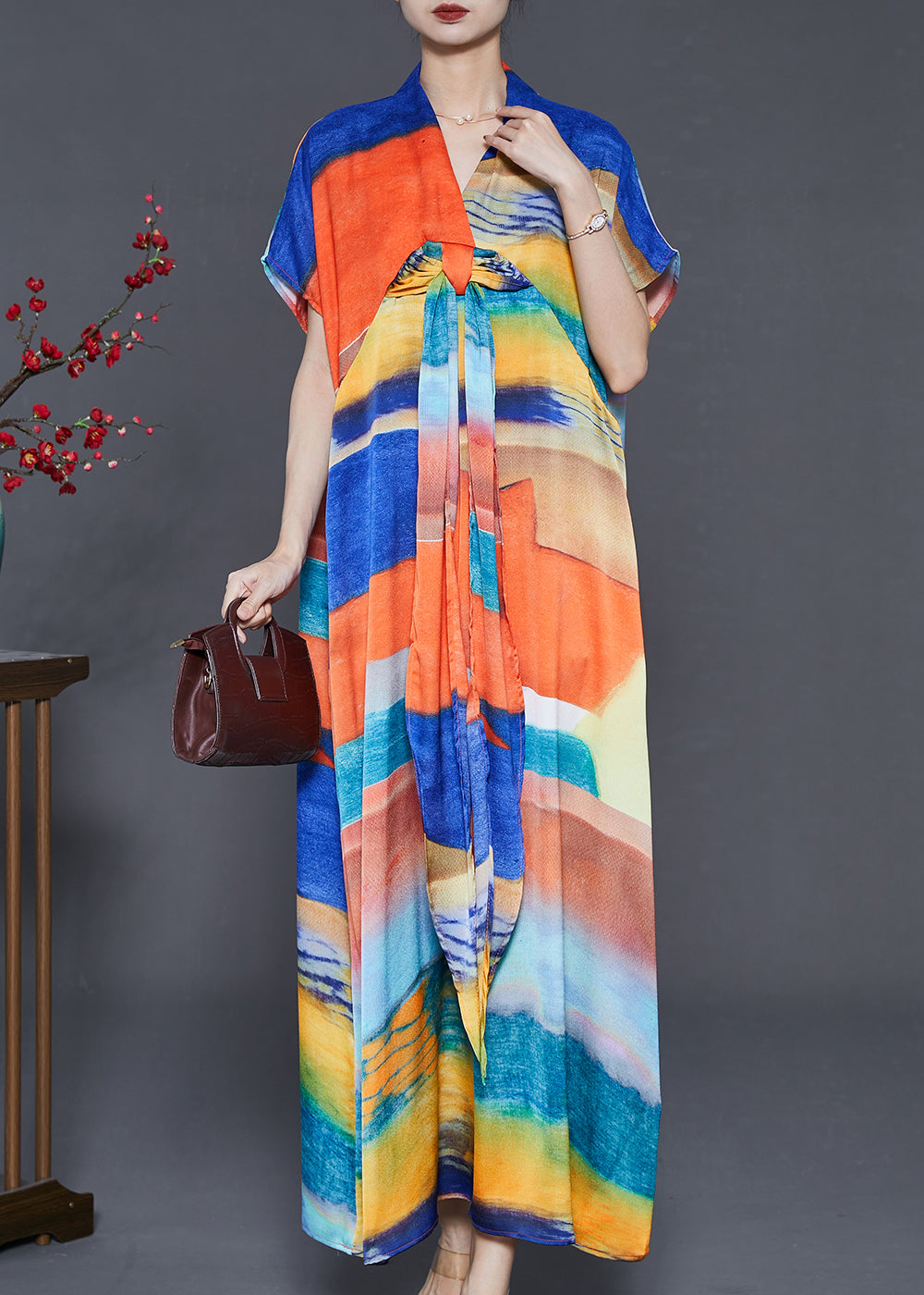 Blue Oversized Print Chiffon Beach Dress Summer