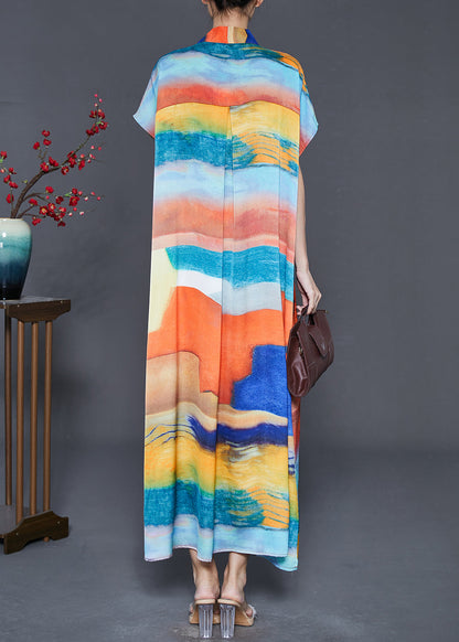 Blue Oversized Print Chiffon Beach Dress Summer