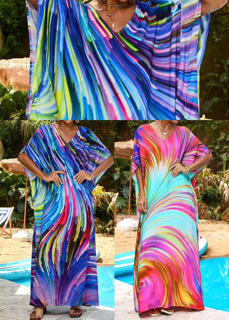 Blue Oversized Print Chiffon Robe Dresses Summer