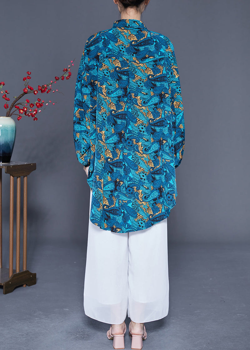 Blue Oversized Print Chiffon Shirt Summe