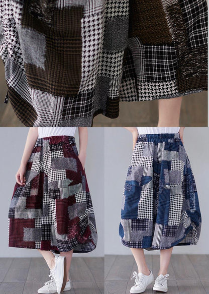 Blue Plaid Cinched Summer Cotton Linen Pants