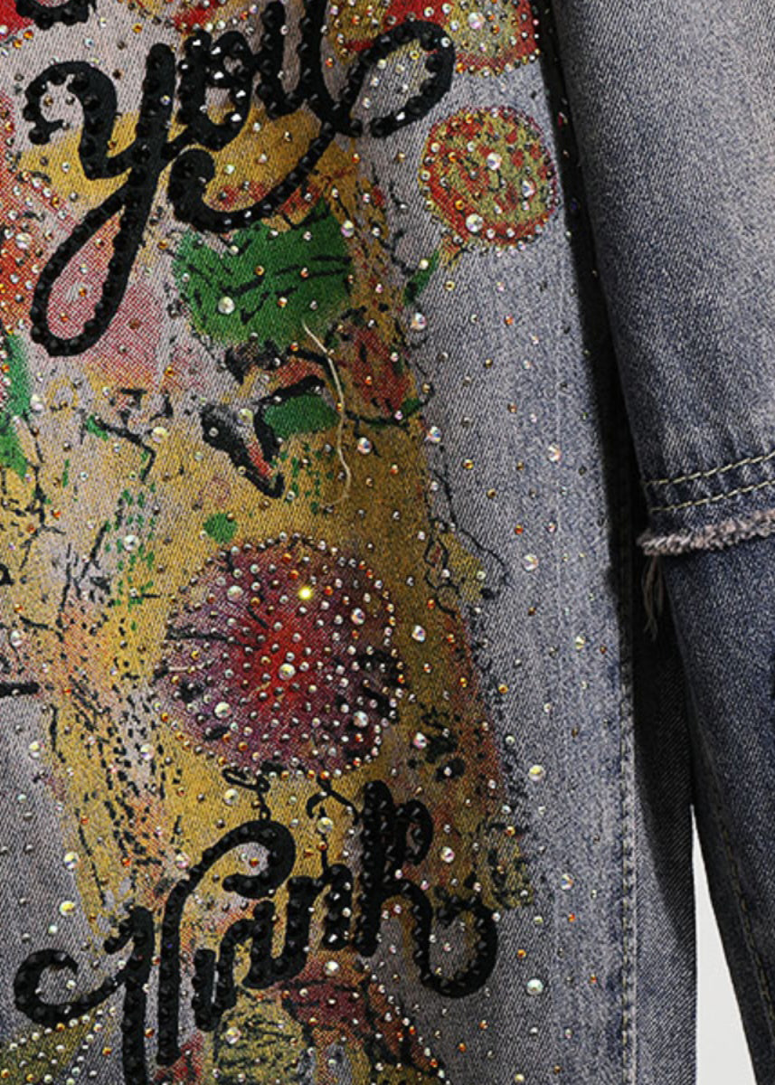 Blue Pockets Diy Zircon Rivet Denim Pants Spring