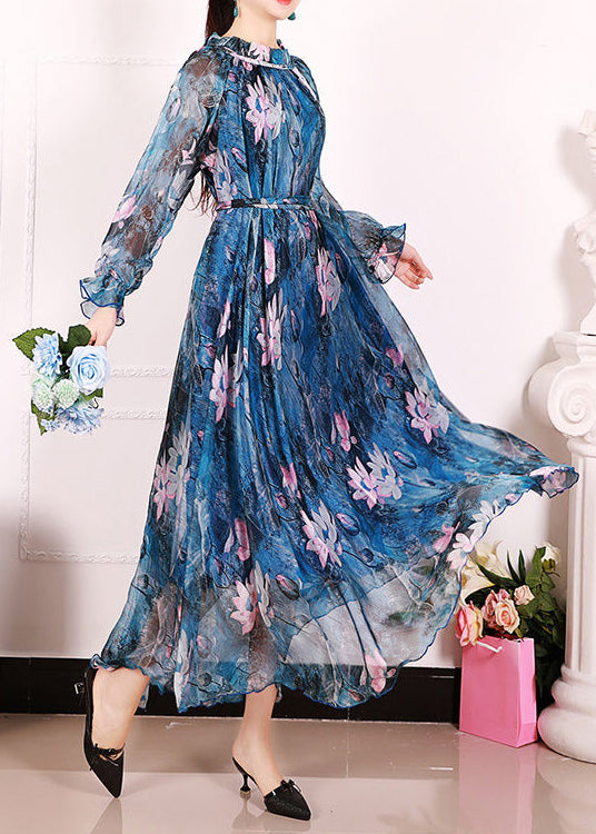 Blue Print Exra Large Hem Chiffon Beach Dresses Spring