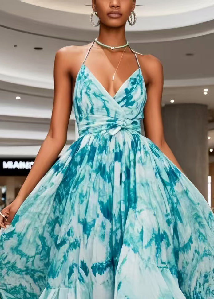 Blue Print Exra Large Hem Chiffon Mini Dress Summer