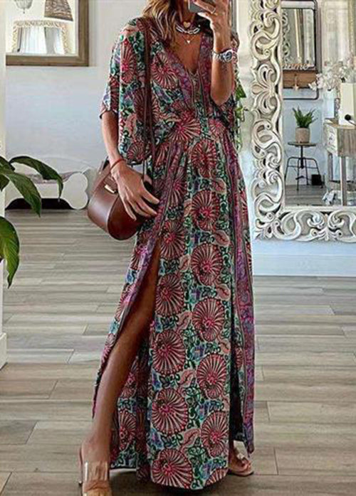 Blue Print Side Open Cotton Beach Dress Summer