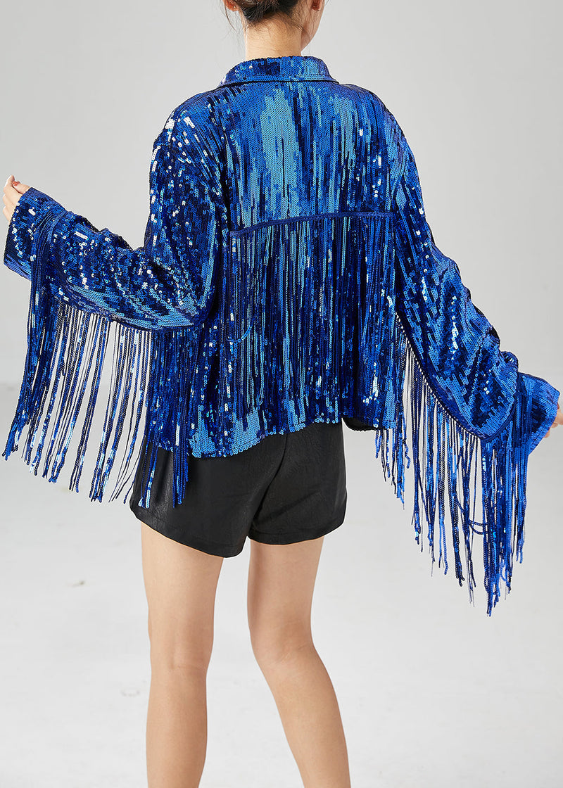 Blue Sequins Patchwork Tassel Coats Summer