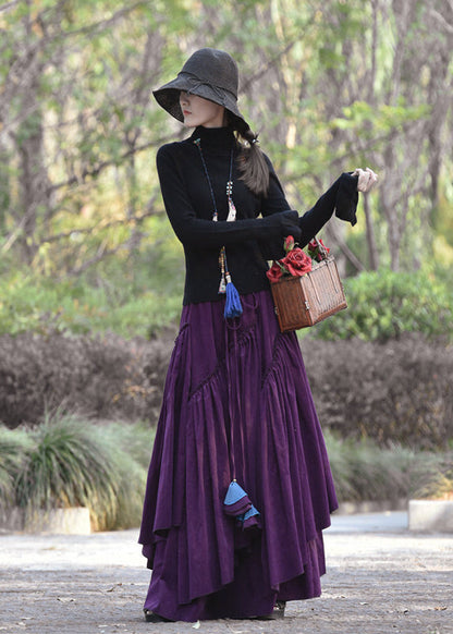 Blue Wrinkled Asymmetrical Lace Up Corduroy Skirt Spring