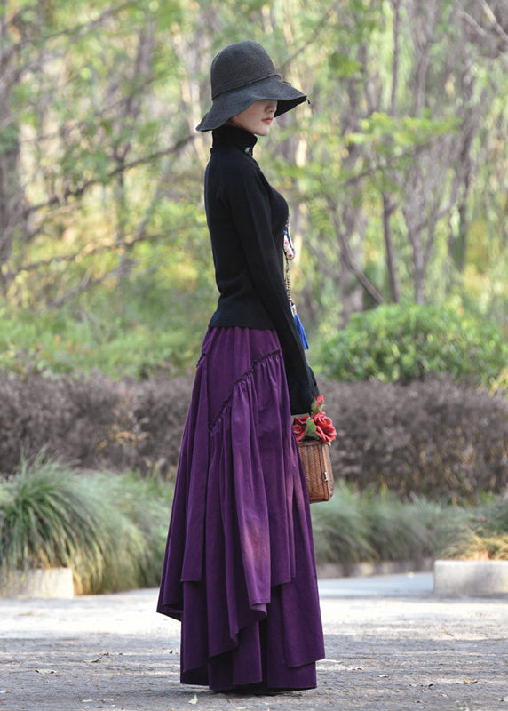 Blue Wrinkled Asymmetrical Lace Up Corduroy Skirt Spring