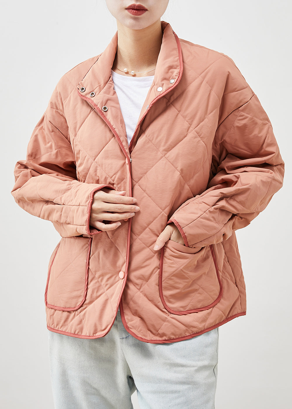Brick Red Oversized Pockets Fine Cotton Filled Puffer Jacket Winter