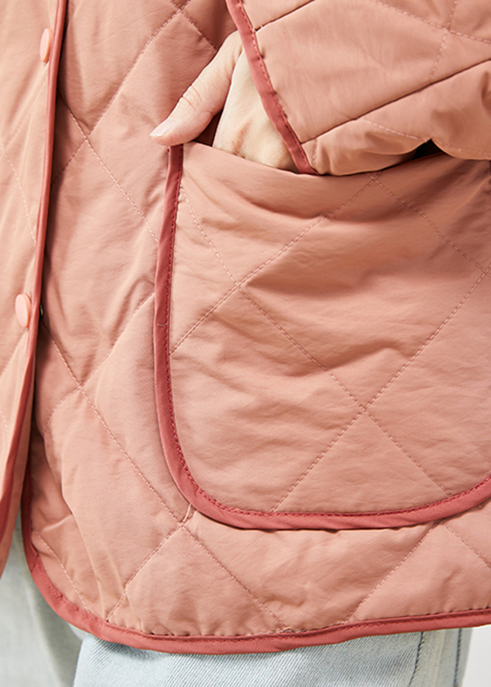 Brick Red Oversized Pockets Fine Cotton Filled Puffer Jacket Winter