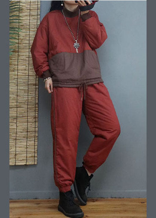 Brick Red Patchwork Fine Cotton Filled Sets 2 Pieces Winter