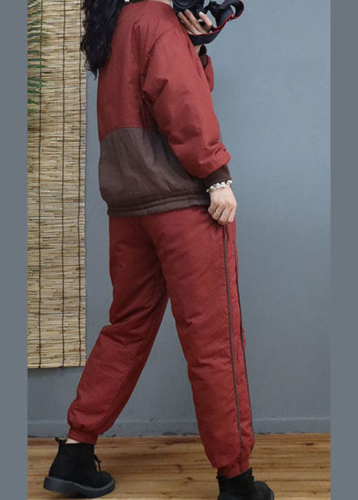 Brick Red Patchwork Fine Cotton Filled Sets 2 Pieces Winter