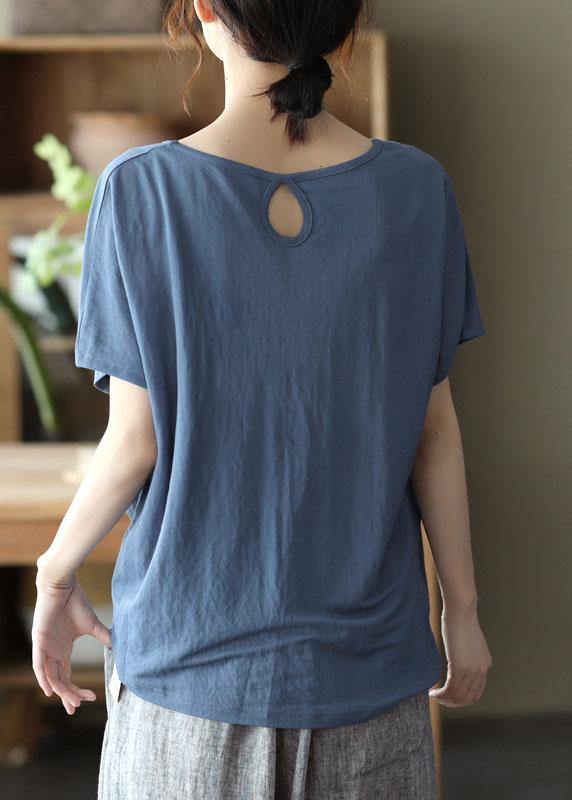 Brick Red Asymmetrical Design O-neck Patchwork Summer Cotton Shirts