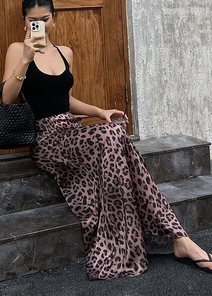 Brown Leopard Print Draping Silk Wraped Skirts Spring
