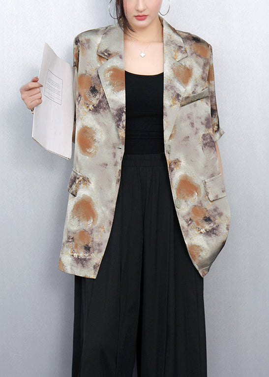 Brown Notched Print Spandex Coats Summer