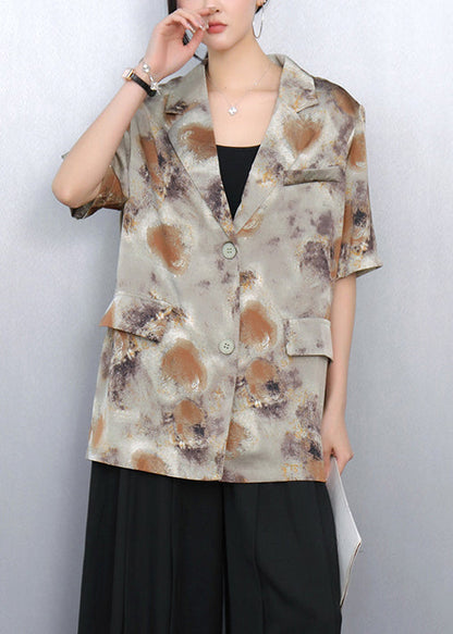 Brown Notched Print Spandex Coats Summer