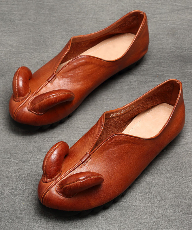 Brown Sheep Horn Comfy Cowhide Leather Flats Shoes