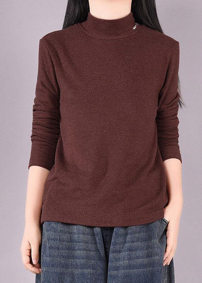 Bohemian Burgundy tunic top High Neck Art Spring shirts