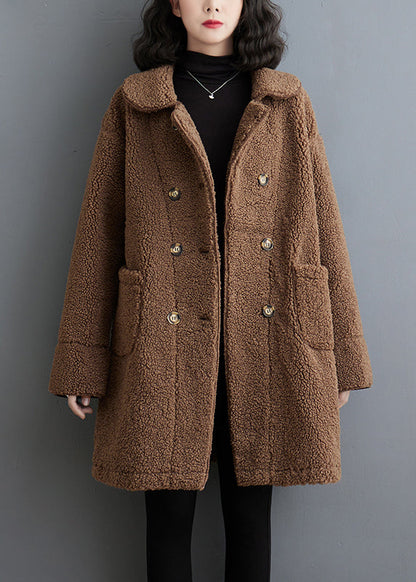 Chocolate Double Breast Thick Faux Fur Trench Winter