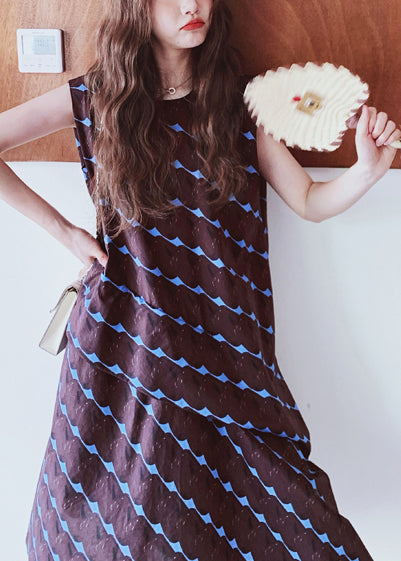 Chocolate Oversized Print Cotton a Line Dress Sleeveless