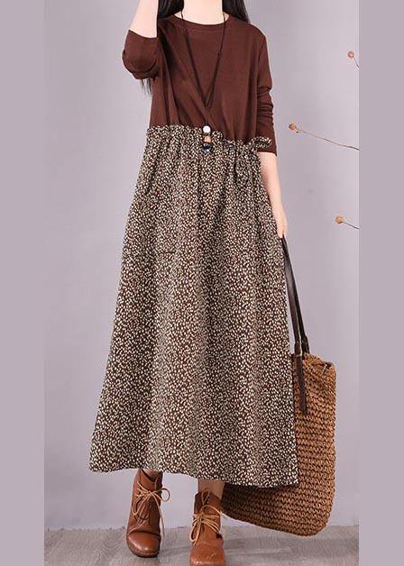 Chocolate Patchwork Print Clothes for O Neck Maxi Spring Dress