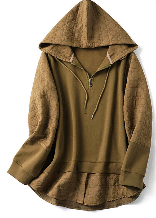 Chocolate Hooded Patchwork Cotton Fake Two Piece Sweatshirts Top Winter