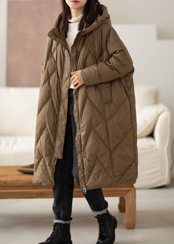 Chocolate Hooded Duck Down Coat Winter