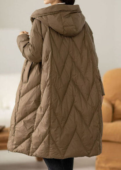 Chocolate Hooded Duck Down Coat Winter