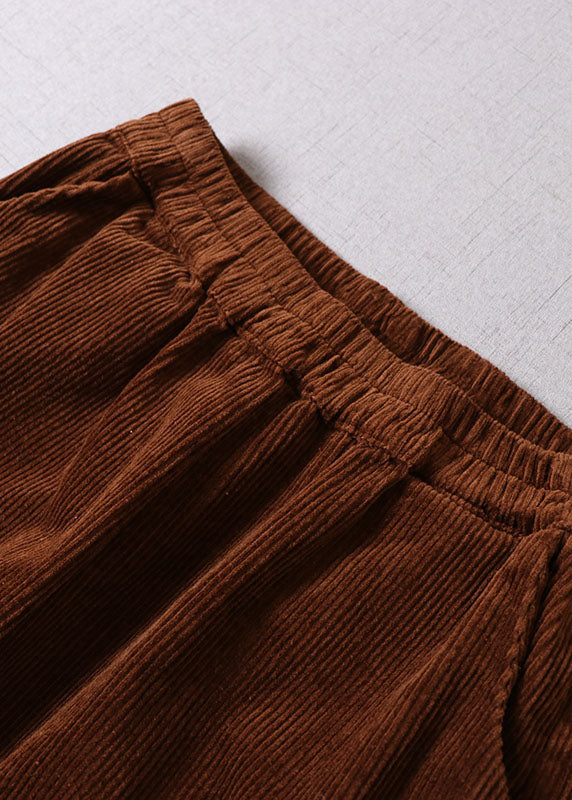 Chocolate Lace Patchwork Pockets Corduroy Pants Winter