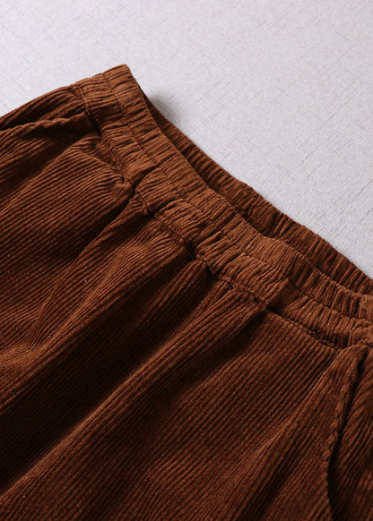 Chocolate Lace Patchwork Pockets Corduroy Pants Winter