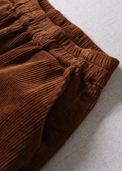 Chocolate Lace Patchwork Pockets Corduroy Pants Winter