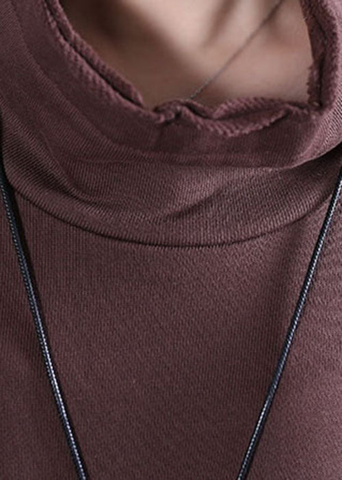 Chocolate Turtle Neck Patchwork Cotton Dresses Spring