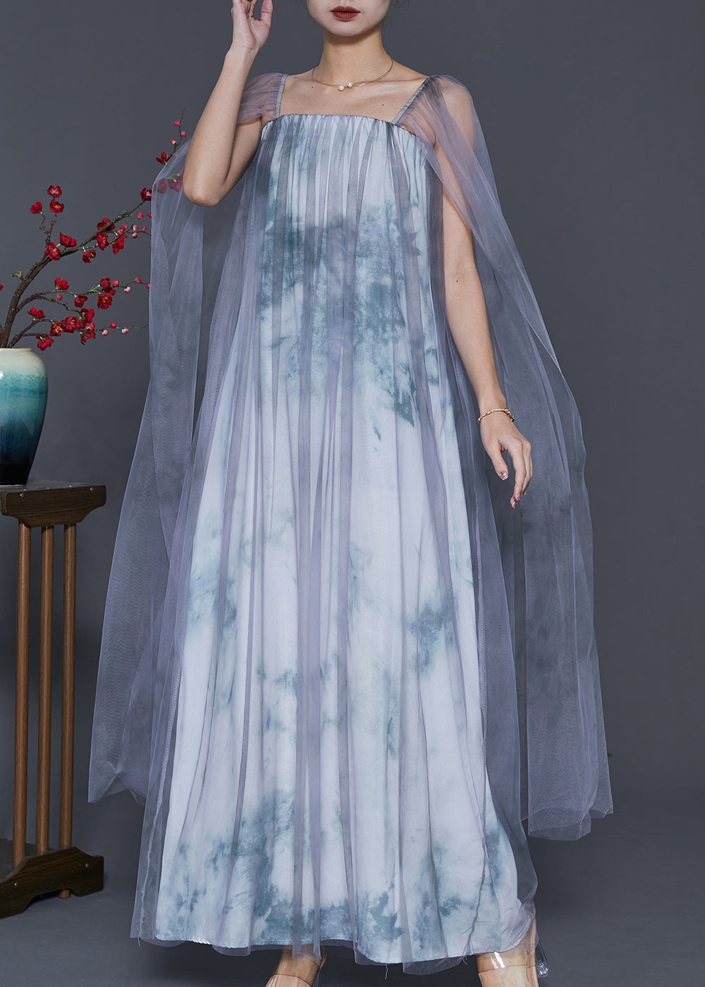 Cold Shoulder Tie Dye Tulle Holiday Dress Spring