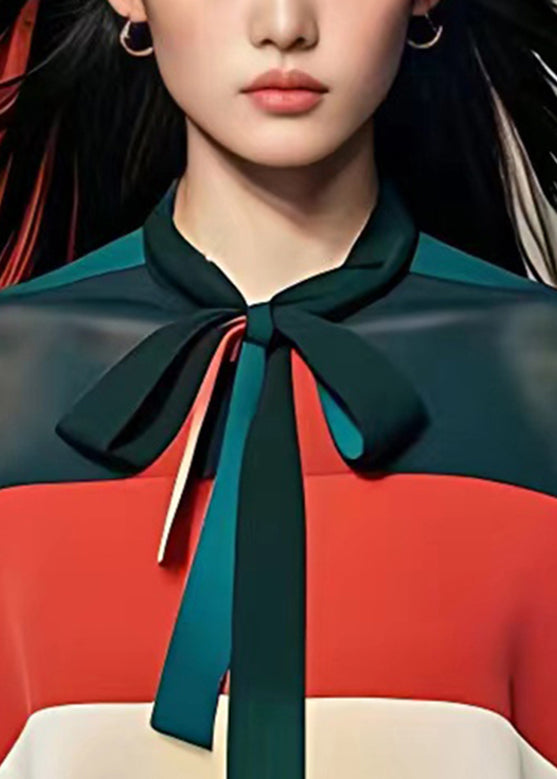 Colorblock Chiffon Shirt V Neck Summer