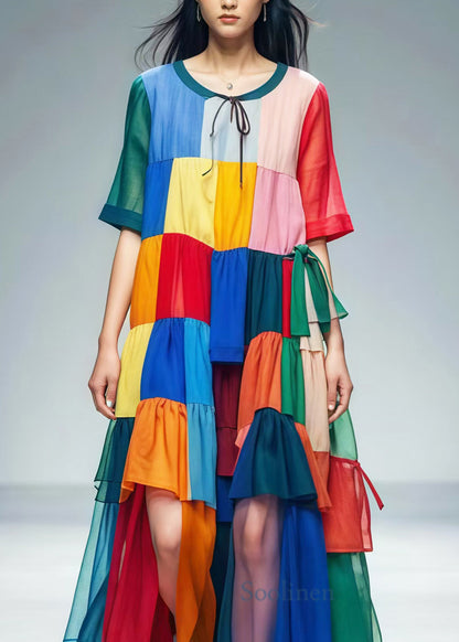 Colorblock Oversized Patchwork Tulle Beach Dress Summer