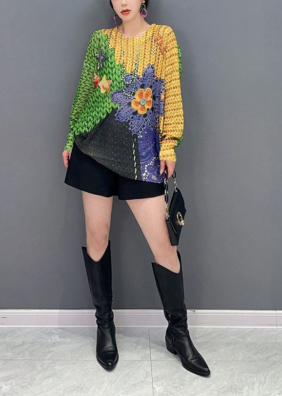 Colorblock Oversized Print Knit Sweater Tops Spring