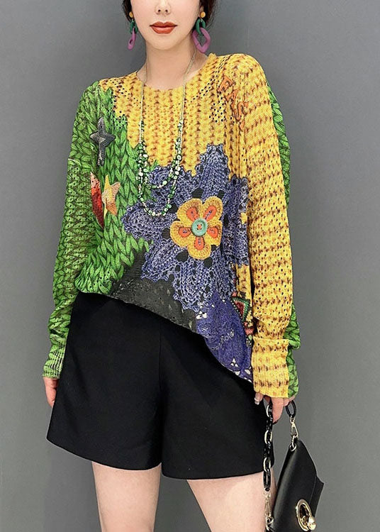Colorblock Oversized Print Knit Sweater Tops Spring