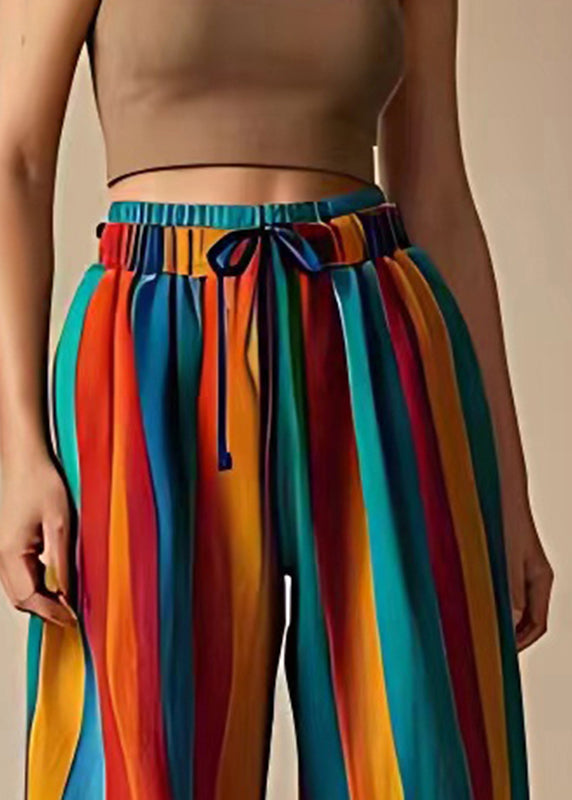 Colorblock Oversized Striped Linen Wide Leg Pants Summer
