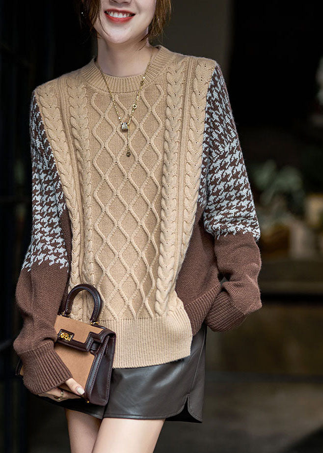 Colorblock Oversized Thick Patchwork Wool Knit Sweater Tops Winter