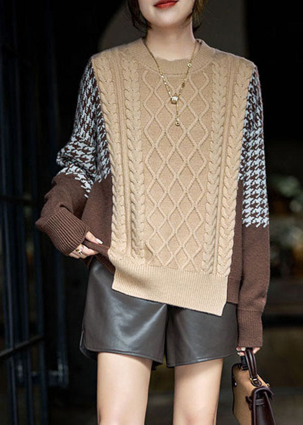 Colorblock Oversized Thick Patchwork Wool Knit Sweater Tops Winter