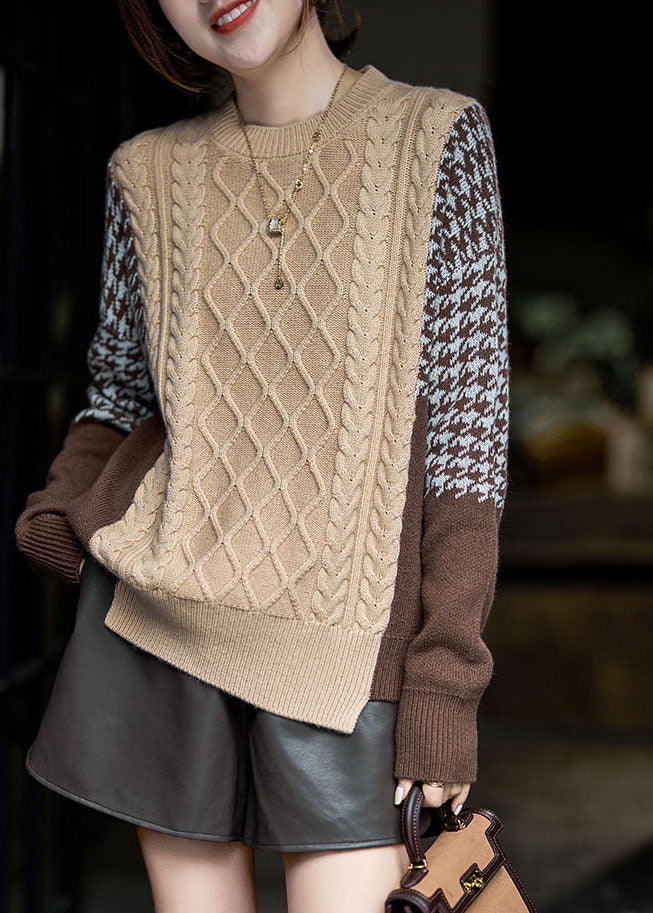 Colorblock Oversized Thick Patchwork Wool Knit Sweater Tops Winter