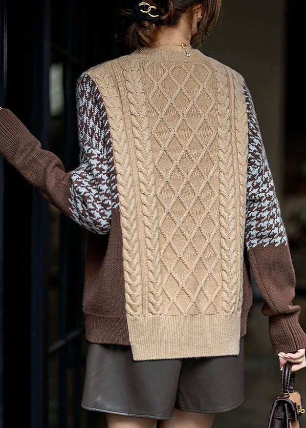 Colorblock Oversized Thick Patchwork Wool Knit Sweater Tops Winter