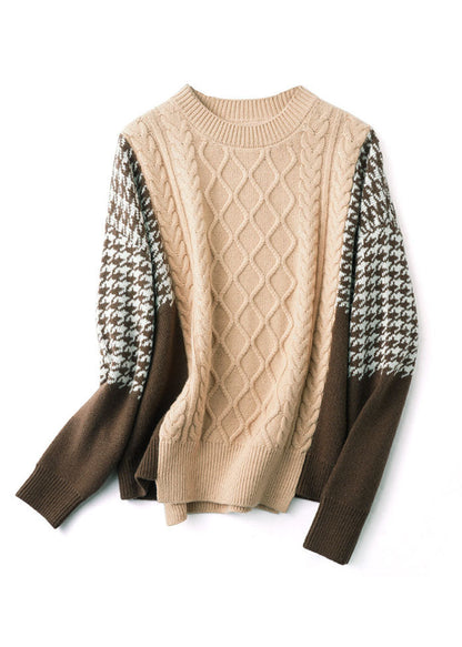 Colorblock Oversized Thick Patchwork Wool Knit Sweater Tops Winter