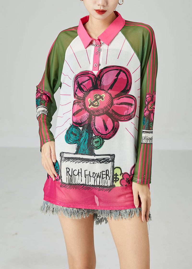 Colorblock Peter Pan Collar Print Tulle Upf 50+ Top Summer