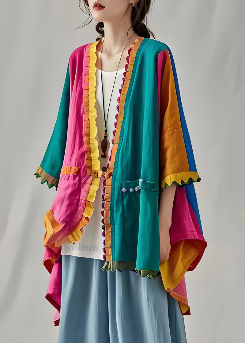 Colorblock Ruffled Patchwork Cotton Cardigan Summer