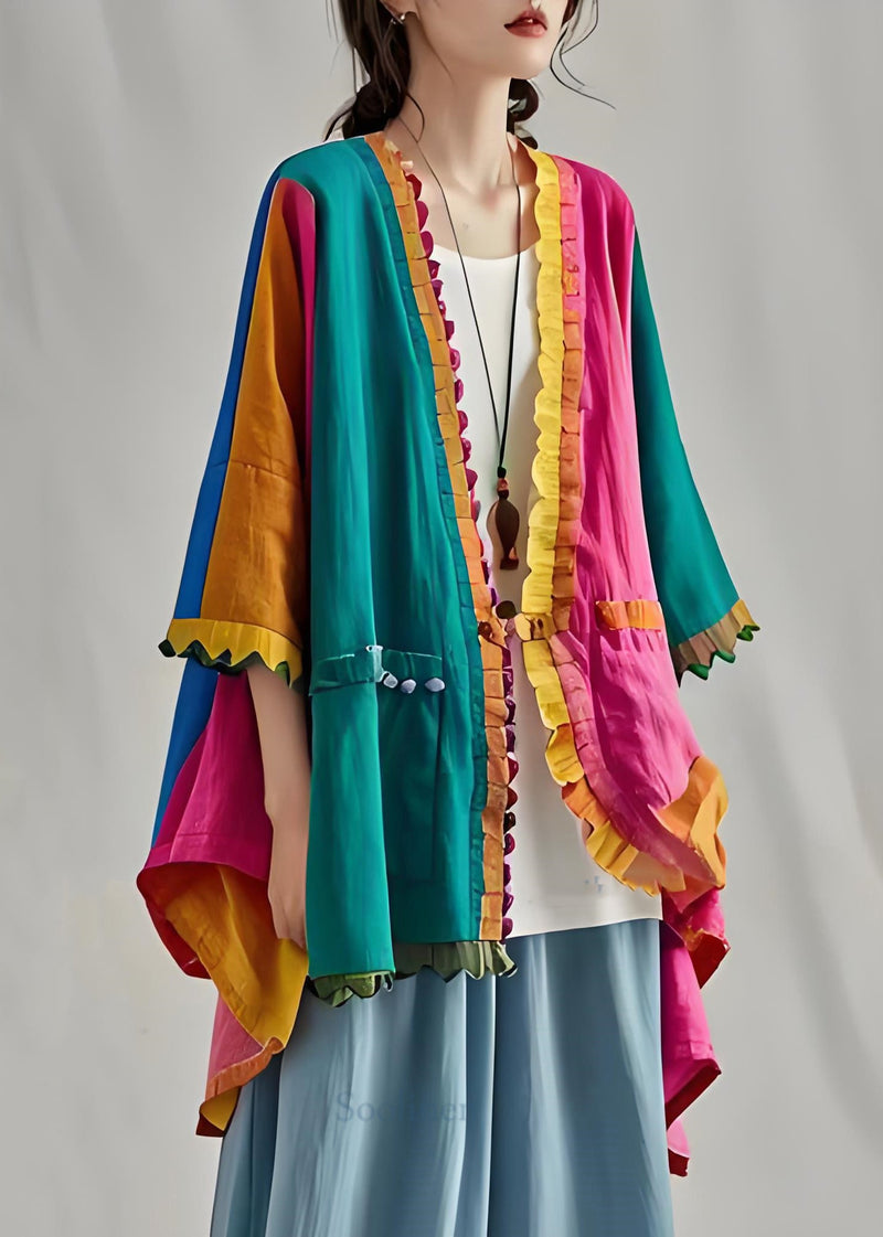 Colorblock Ruffled Patchwork Cotton Cardigan Summer
